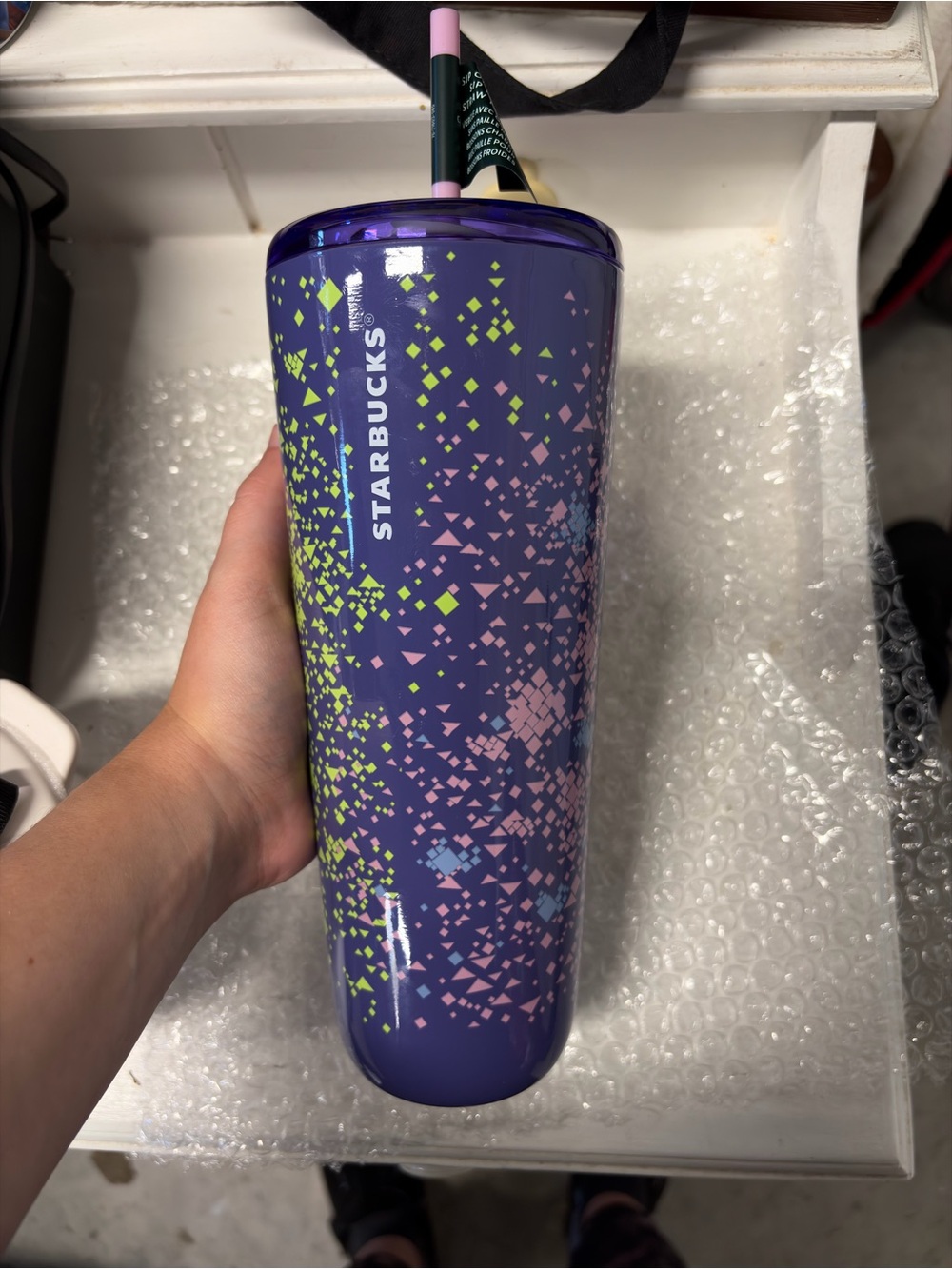 Starbucks Purple Geometric Stainless Steel Tumbler with Straw